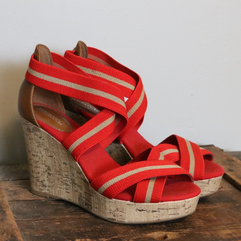 Red Nautical Spring Summer Cork Espadrilles Wedges
